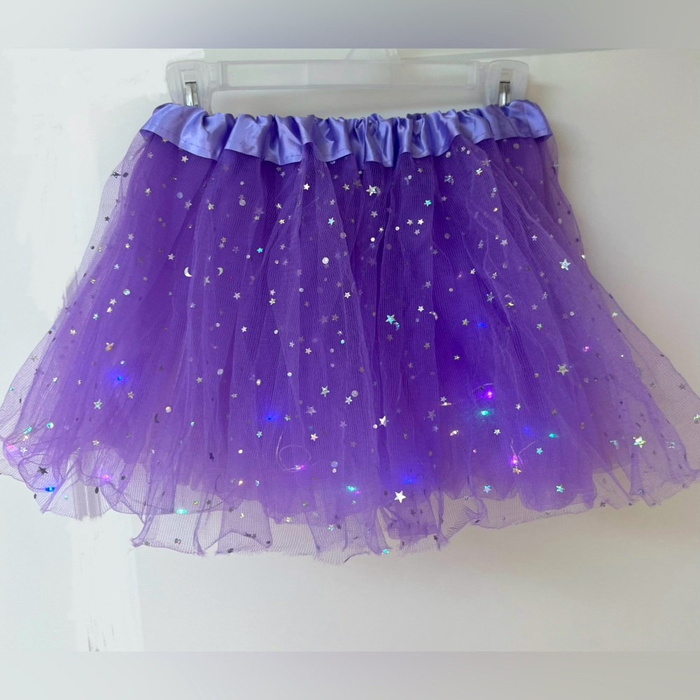 Purple LED Light-Up Tutu Sequin Skirt for Party, Marathon, Neon, Costume 6-10Y